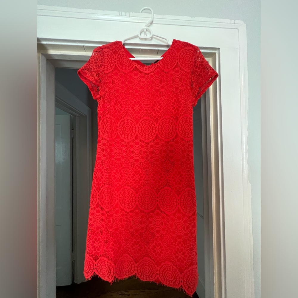 Red lace sheath dress